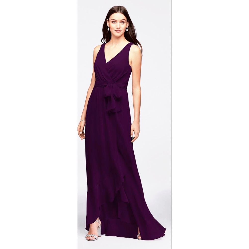 Chiffon Ruffle-Trim Faux-Wrap Bridesmaid Dress